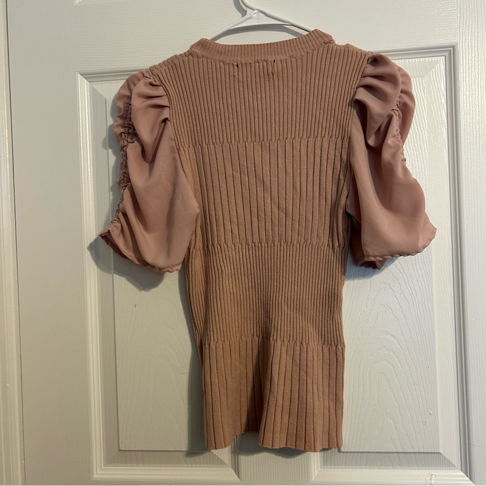 NWT Versona Ontwelfth Pink Ribbed Puff Cinched Sleeves Classy Blouse - Picture 8 of 10